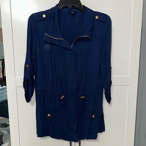 Navy Blue Utility Jacket with Gold Accents
